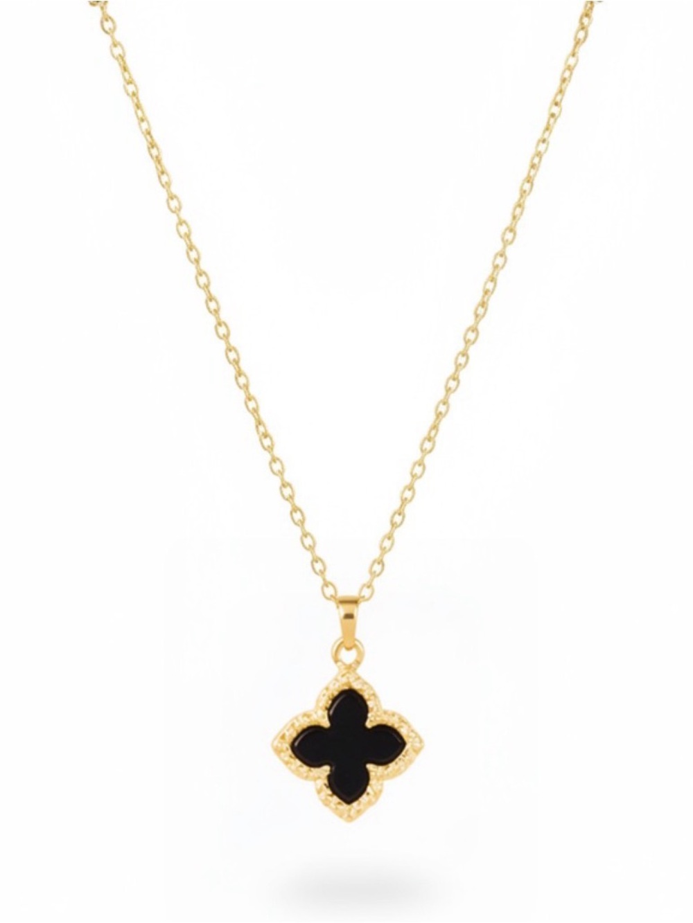 Gold Plated Necklace with Black Clover Pendant
